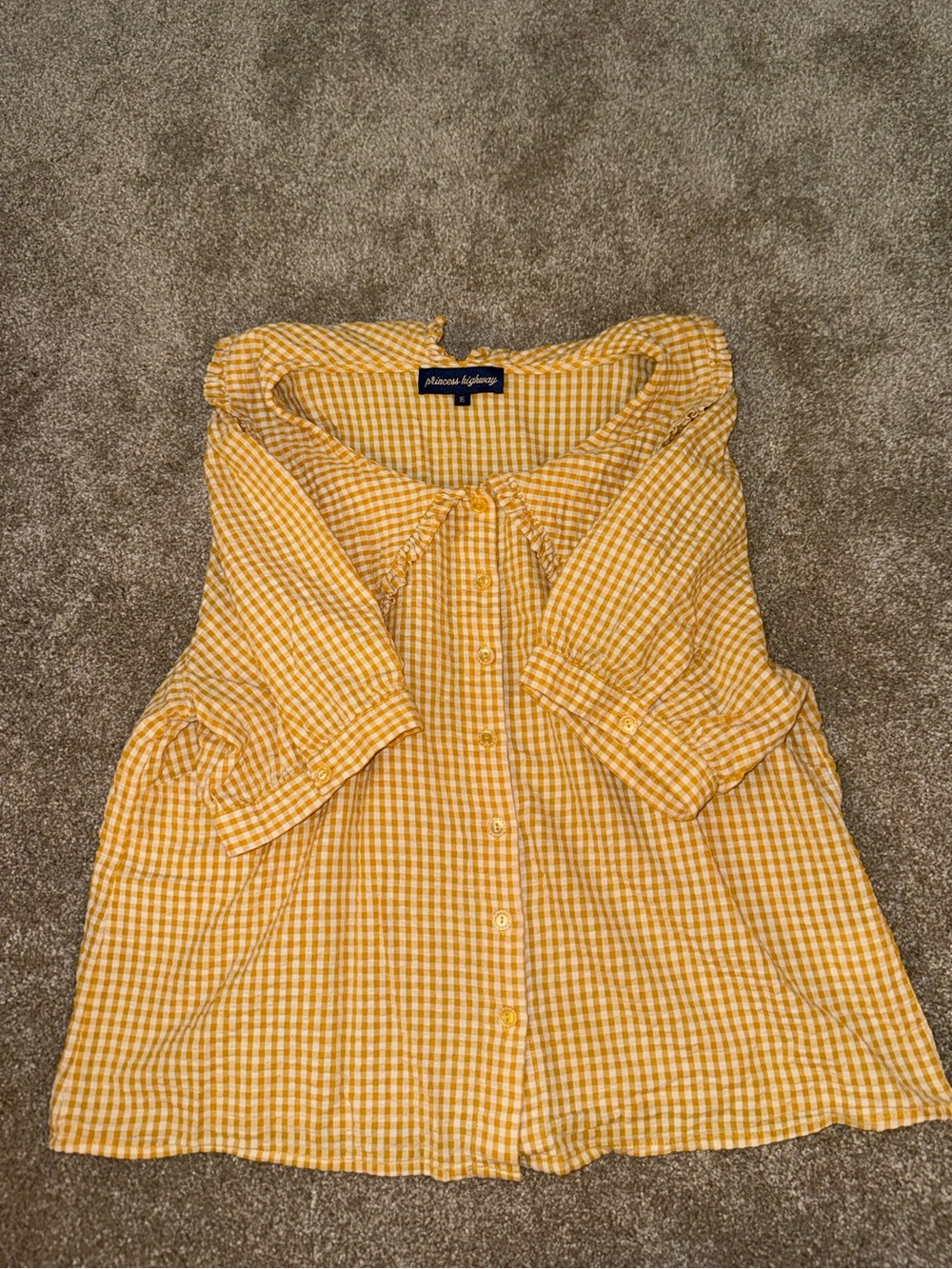 Princess Highway Yellow Gingham Button-Up Blouse with Peter Pan Collar - Picture 3 of 4